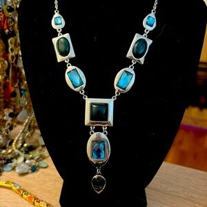 Beautiful blue tone cabochon with acrylic  stone Neaklace